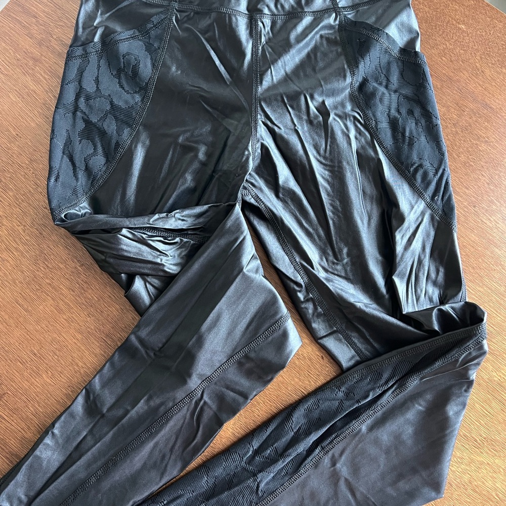 NUX Black Leggings with Hi Shine and Lace Detail